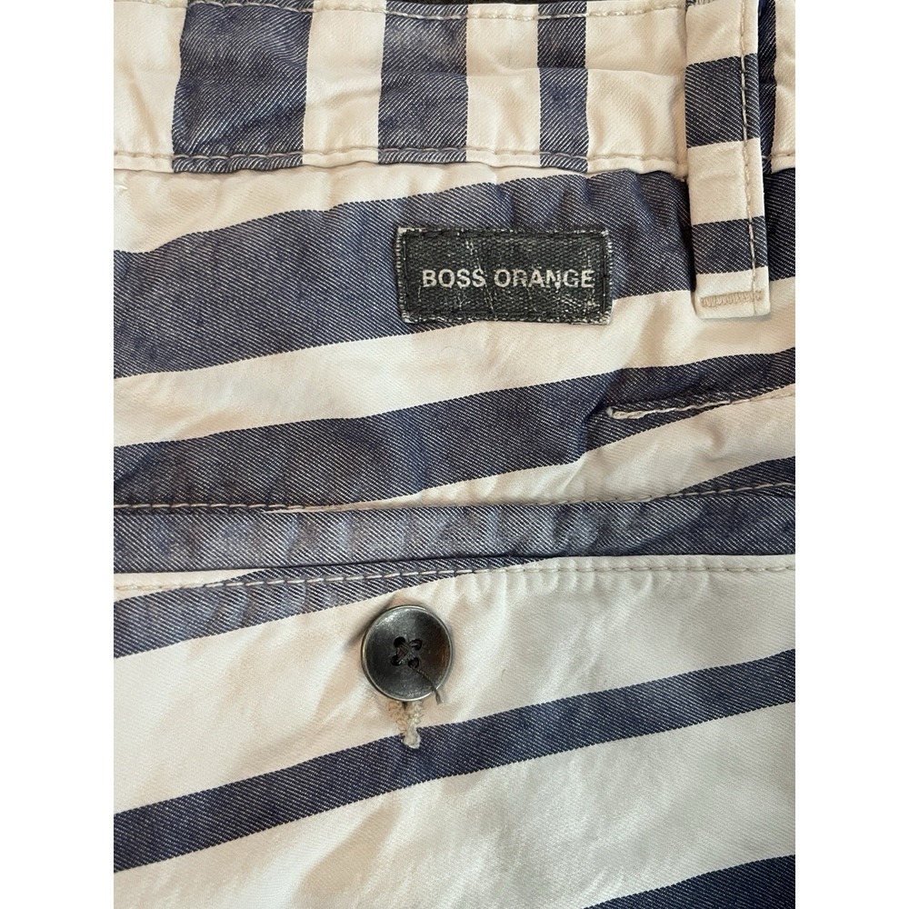 HUGO BOSS Boss Orange Men's Slim Fit Chino Shorts Blue Stripe Size 38 - Picture 6 of 6